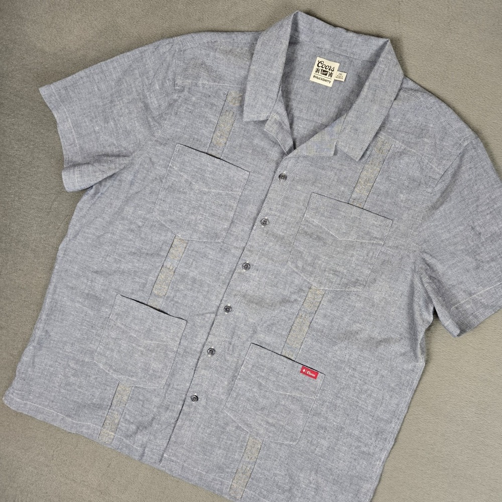 Huckberry X Coors Guayabera Shirt Mens 2XL Banquet Beer Short Sleeve Western